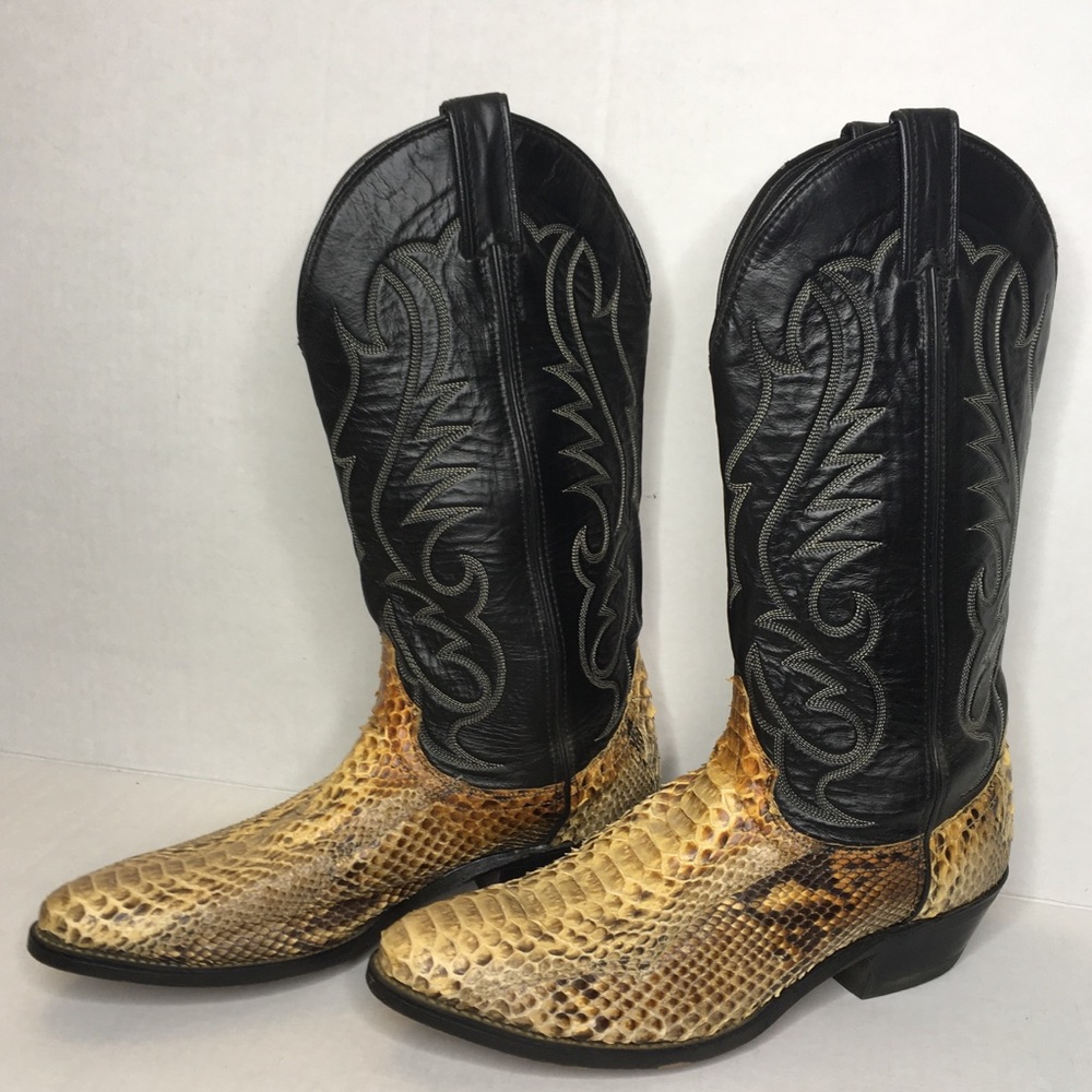 Laredo Black Leather Snakeskin Cowboy Boot 8.5 USA